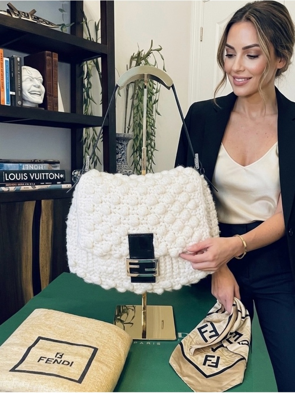 Fendi Vintage Ivory Popcorn Knit Mama Baguette - Picture 1 of 16